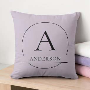 Modern Pastel Lilac Simple Family Name Monogram Throw Pillow
