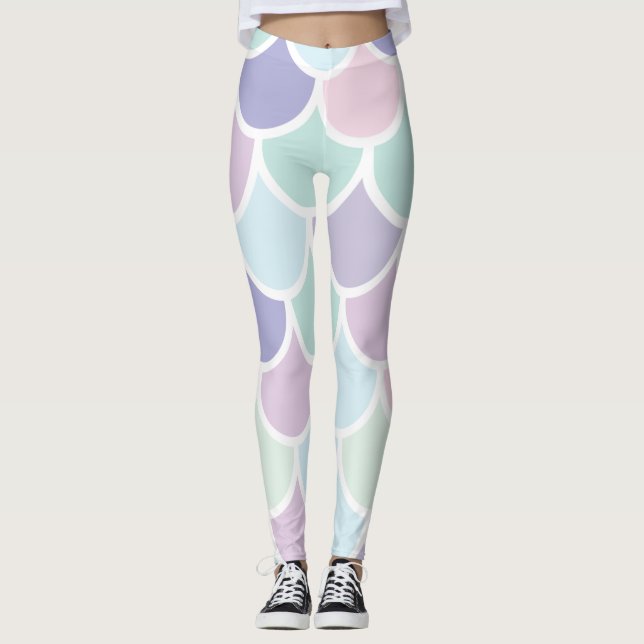 Modern Pastel Lovely Mermaid Pattern With Name Leggings (Front)