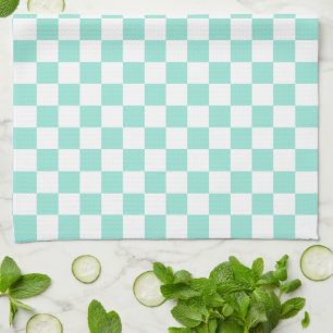 Modern Pastel Mint Green and White Chequered Kitchen Towel