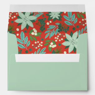 Modern Pastel Mint Green Floral Christmas  Envelope