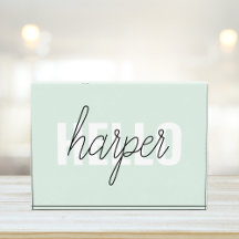 Modern Pastel Mint Hello And You Name Photo Block