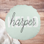 Modern Pastel Mint Hello And You Name Round Pillow<br><div class="desc">Modern Pastel Mint Hello And You Name</div>