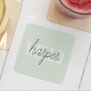 Modern Pastel Mint Hello And You Name Square Paper Coaster