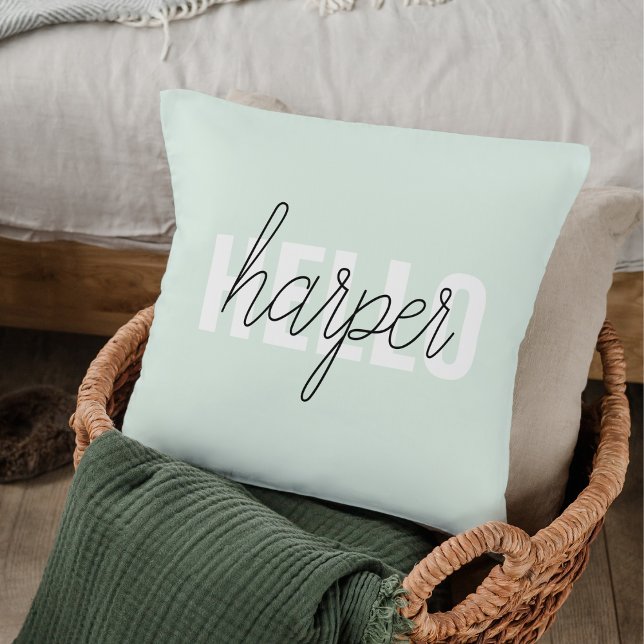 Modern Pastel Mint Hello And You Name Throw Pillow (Creator Uploaded)