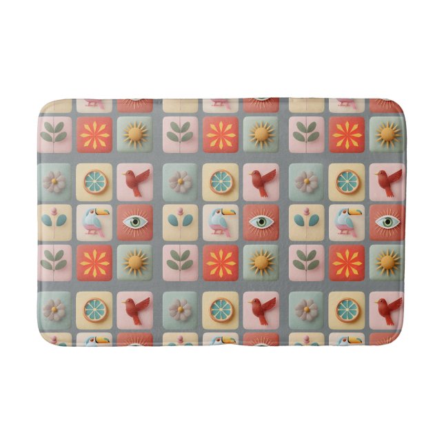 Modern Pastel Nature Icons Bath Mat (Front)