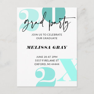 Modern Pastel Ombre Grad Party invitation aqua Postcard