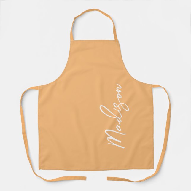 Modern Pastel Orange Script Personalized Womens Apron (Front)