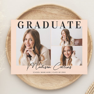 Modern Pastel Peach 3 Photo Graduation Party Invitation