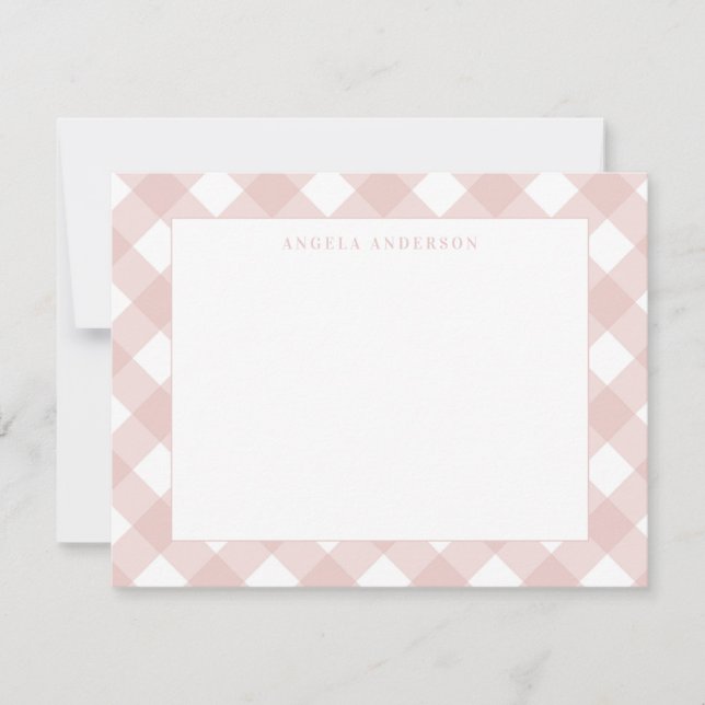 Modern Pastel Peach Coral Pink Gingham Plaid Check Card (Front)