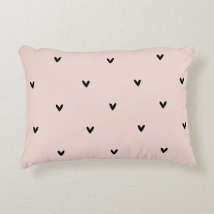 Modern Pastel Pink And Black Hearts Pattern Accent Pillow