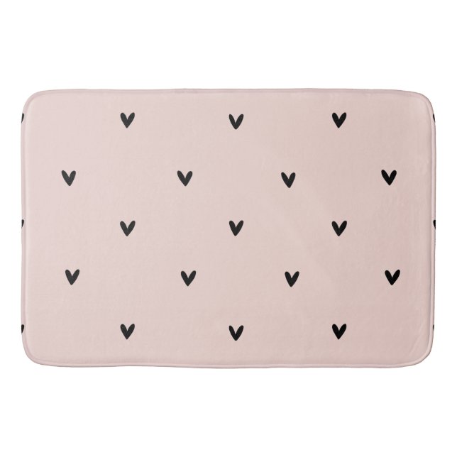 Modern Pastel Pink And Black Hearts Pattern Bath Mat (Front)