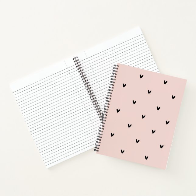 Modern Pastel Pink And Black Hearts Pattern Notebook (Inside)
