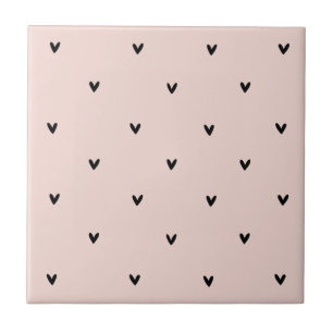 Modern Pastel Pink And Black Hearts Pattern Tile