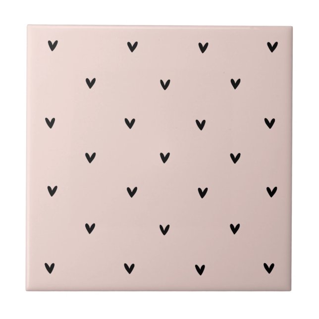 Modern Pastel Pink And Black Hearts Pattern Tile (Front)