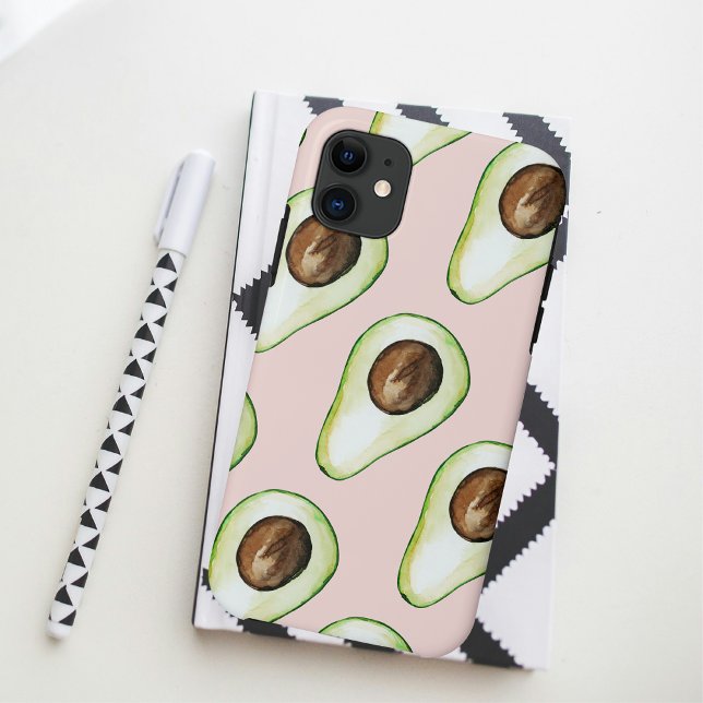 Modern Pastel Pink And Green Avocado Pattern Case-Mate iPhone Case (Creator Uploaded)