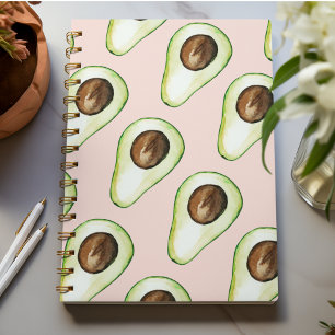 Modern Pastel Pink And Green Avocado Pattern Notebook