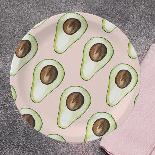 Modern Pastel Pink And Green Avocado Pattern Paper Plate