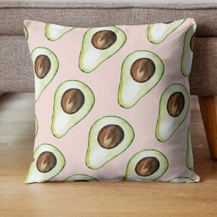 Modern Pastel Pink And Green Avocado Pattern Throw Pillow