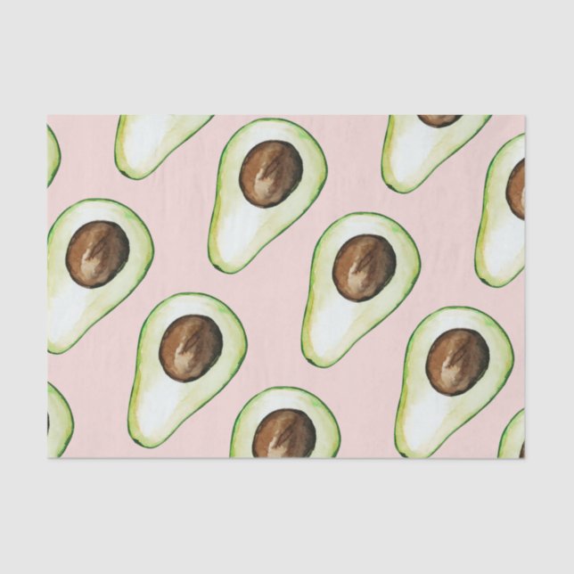Modern Pastel Pink And Green Avocado Pattern Tissue Paper (Front)