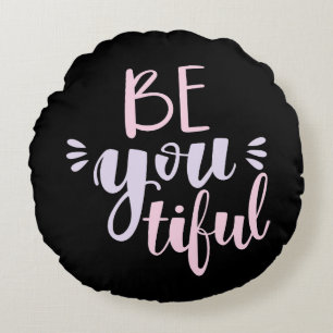 Modern Pastel pink and purple Be you tiful Round Pillow