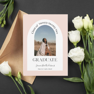 Modern Pastel Pink Arch Photo Graduate  Invitation