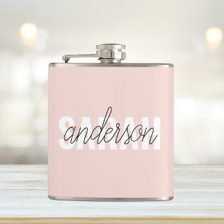 Modern Pastel Pink Beauty Personalized You Name Hip Flask
