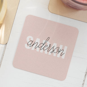 Modern Pastel Pink Beauty Personalized You Name Square Paper Coaster