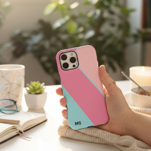 Modern Pastel Pink & Blue Abstract Monogrammed iPhone 16 Pro Max Case