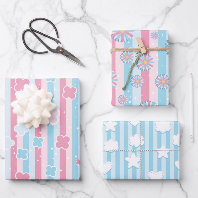 Modern Pastel Pink Blue Baby Shower Wrapping Paper Sheet (Front)