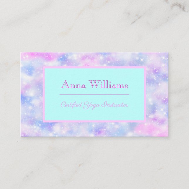 Modern Pastel Pink Clouds Sparkle Business Card (Front)
