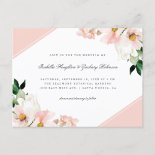 Modern Pastel Pink Corners Floral Wedding Invitation Postcard