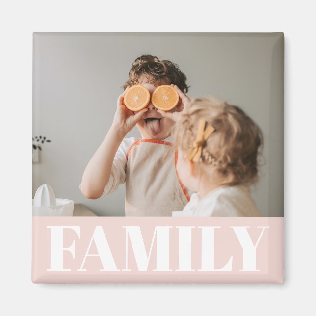 Modern Pastel Pink Family Photo Gift Magnet (Front)
