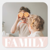 Modern Pastel Pink Family Photo Gift Square Sticker (Front)