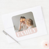 Modern Pastel Pink Family Photo Gift Square Sticker (Envelope)