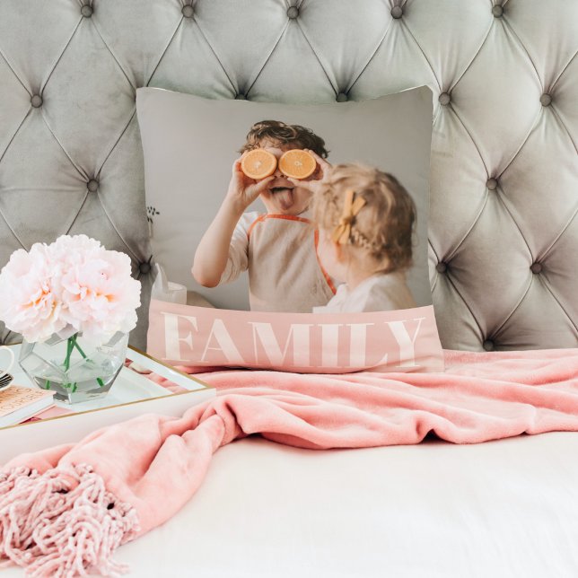 Modern Pastel Pink Family Photo Gift Throw Pillow (Creator Uploaded)