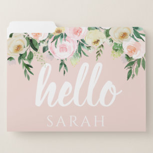 Modern Pastel Pink Flowers Hello And You Name File Folder