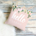 Modern Pastel Pink Flowers Hello And You Name Outdoor Pillow<br><div class="desc">Modern Pastel Pink Flowers Hello And You Name</div>