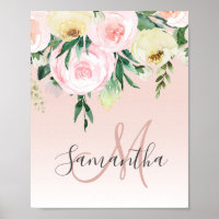 Modern Pastel Pink & Flowers With Name