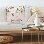 Modern Pastel Pink & Flowers With Name Throw Pillow<br><div class="desc">Modern Pastel Pink & Flowers With Name</div>