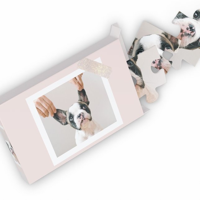Modern Pastel Pink Frame | Personal Dog Photo Jigsaw Puzzle (Creator Uploaded)