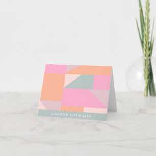 Modern Pastel Pink Geometric Personalized Name Note Card