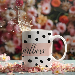 Modern Pastel Pink Girl Boss & Black Dots Coffee Mug