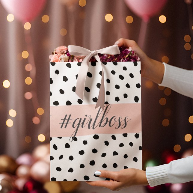 Modern Pastel Pink Girl Boss & Black Dots Large Gift Bag (Creator Uploaded)
