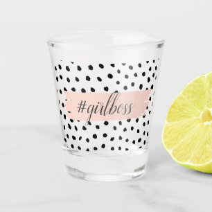 Modern Pastel Pink Girl Boss & Black Dots Shot Glass