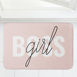Modern Pastel Pink Girl Boss Phrase Bath Mat