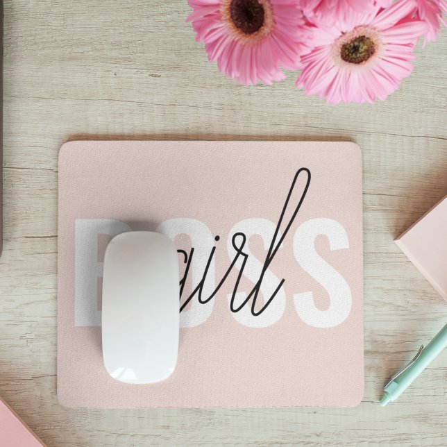 Modern Pastel Pink Girl Boss Phrase Mouse Pad (Creator Uploaded)