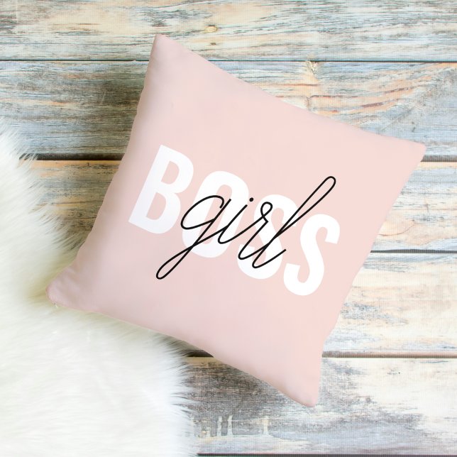 Modern Pastel Pink Girl Boss Phrase Outdoor Pillow (Creator Uploaded)