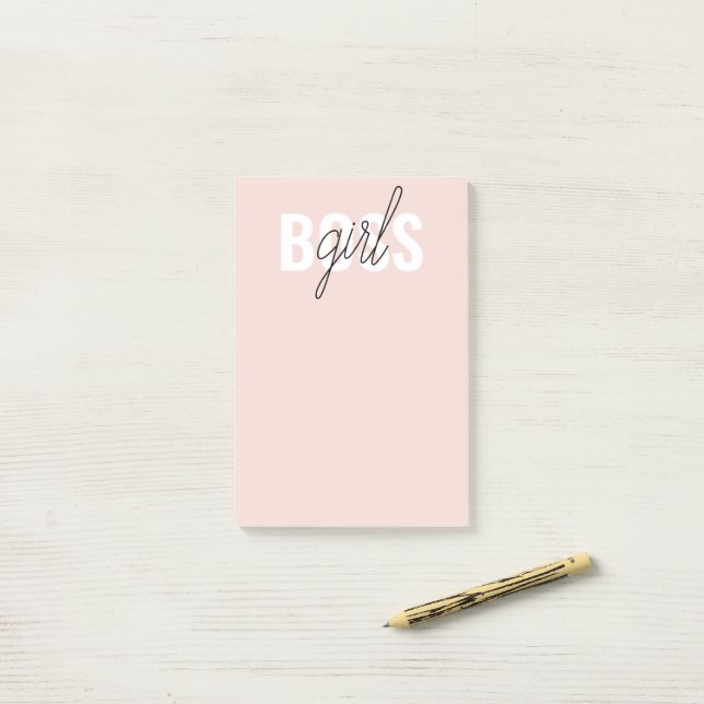 Modern Pastel Pink Girl Boss Phrase Post-it Notes (On Desk)