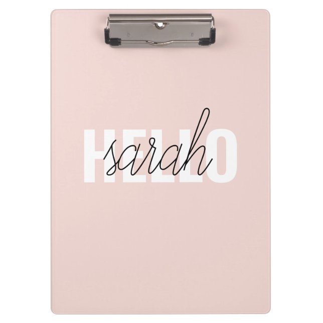 Modern Pastel Pink Hello And You Name Clipboard (Front)