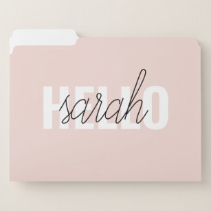 Modern Pastel Pink Hello And You Name File Folder